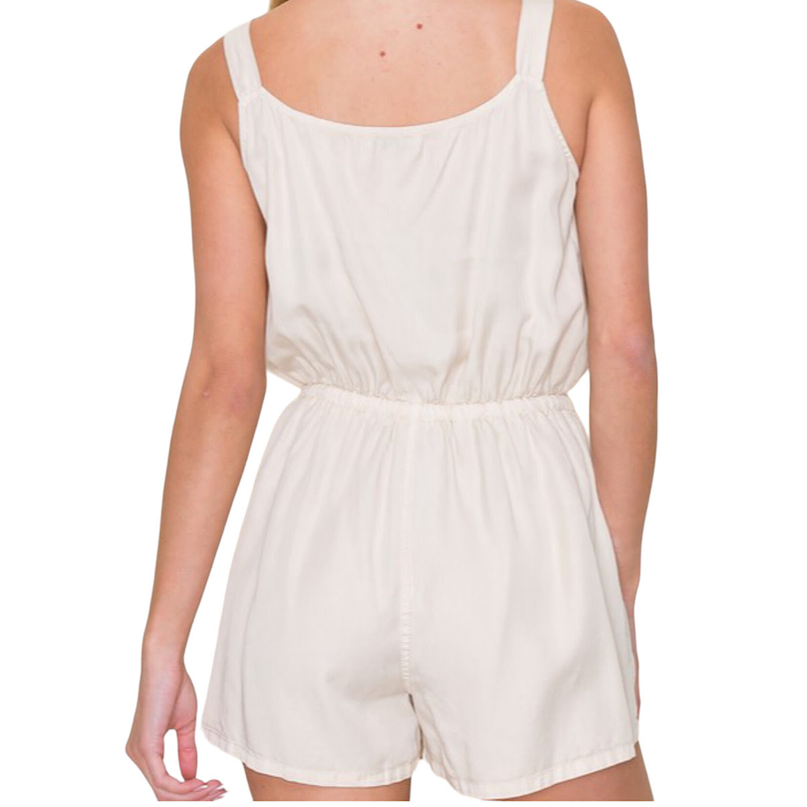 Linen Button Front Drawstring Romper