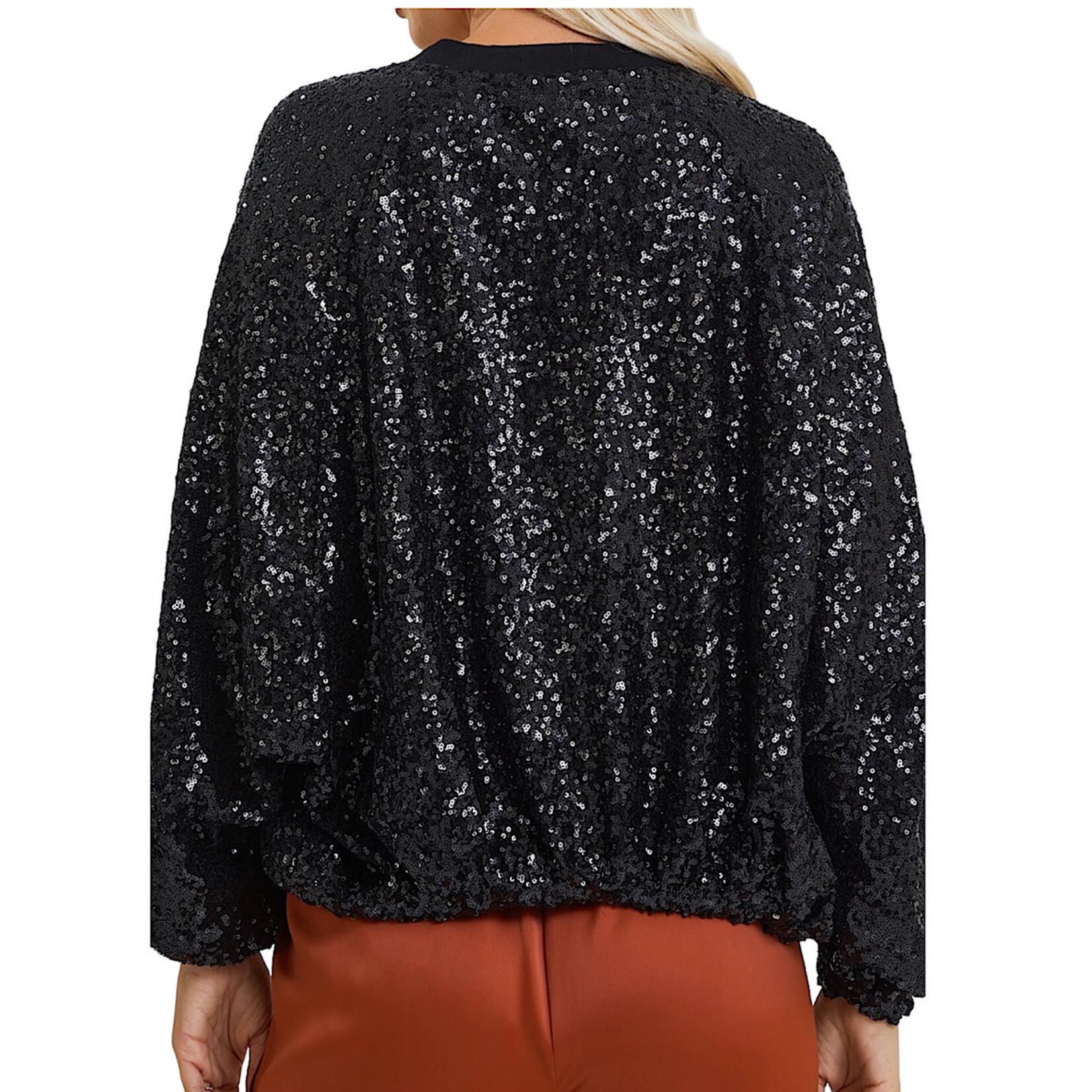 Black Sequin Bomber Jacket