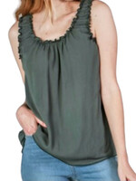 Teal Solid Crinkled Shirring Tank Top