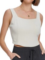 Oatmeal Wide Strap Linen Bustier Top with Smocked Back