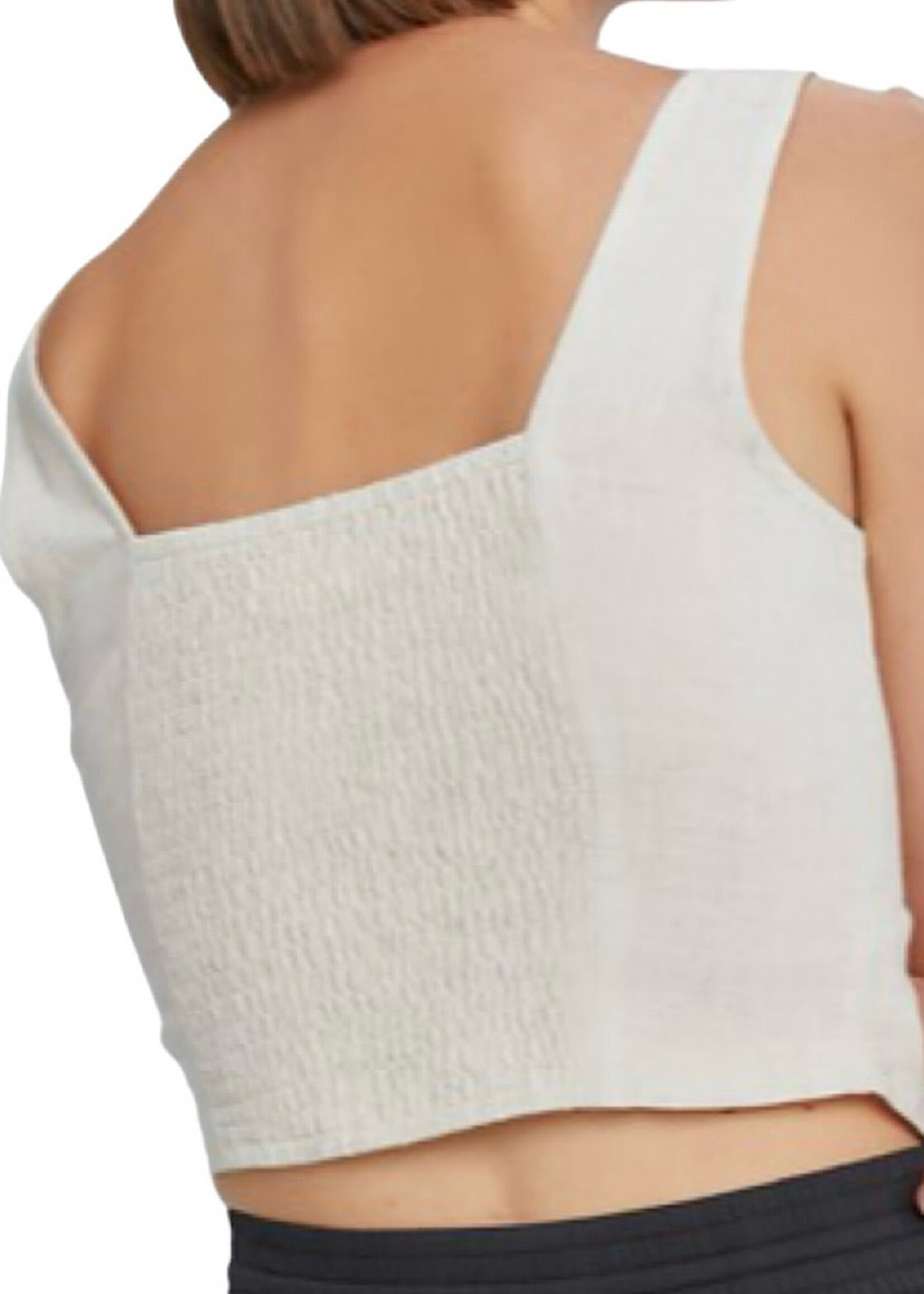 Oatmeal Wide Strap Linen Bustier Top with Smocked Back