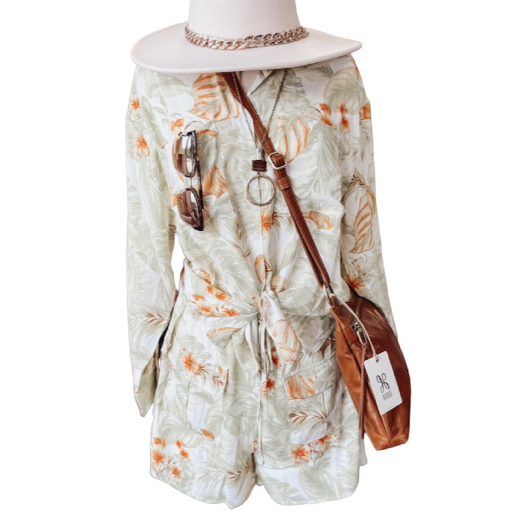 Ivory Leaf Print Button Up