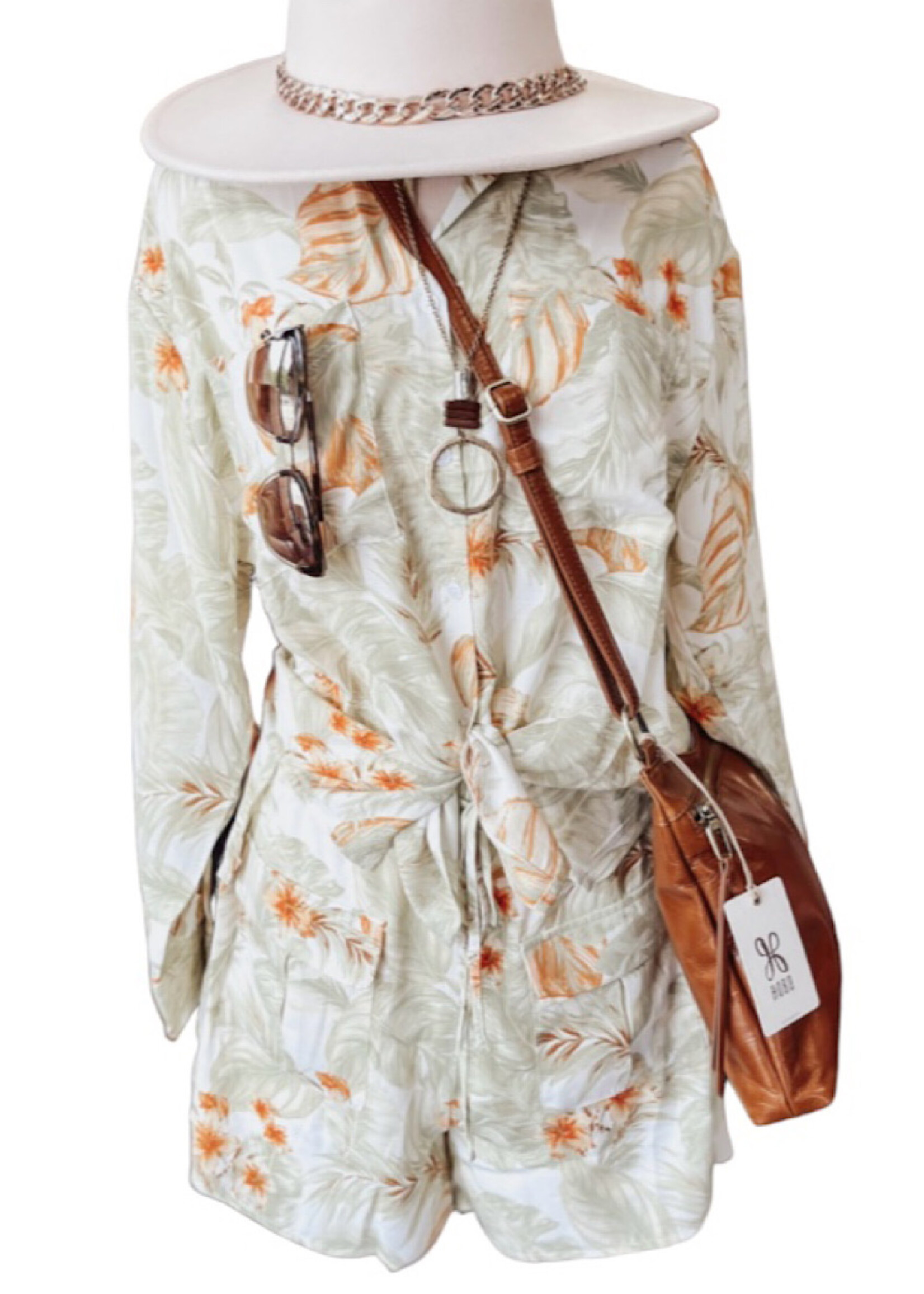 Ivory Leaf Print Button Up
