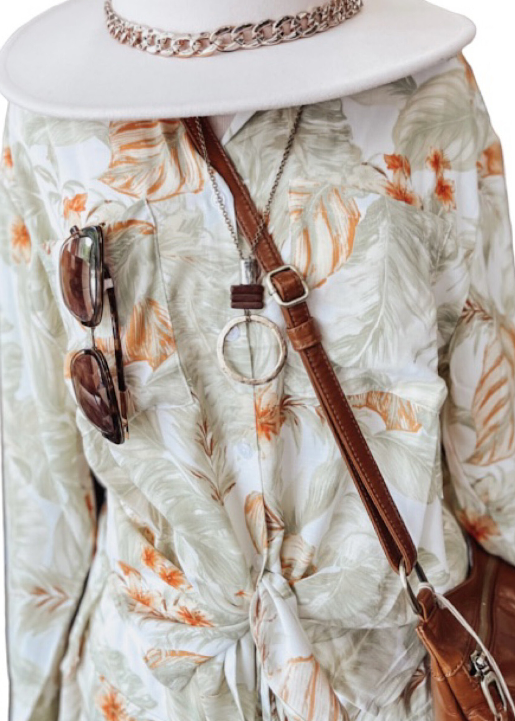 Ivory Leaf Print Button Up