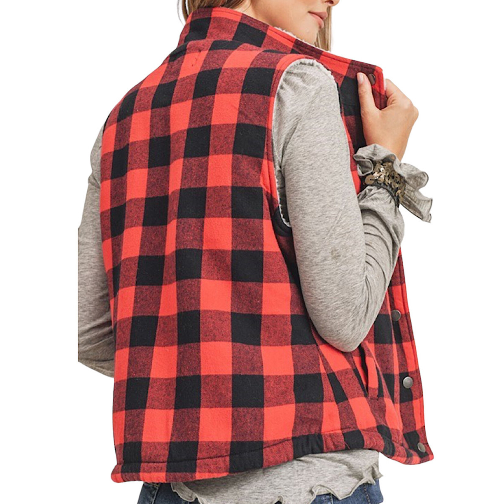 RISEN Red Buffalo Plaid Trucker Vest RDJ1129V