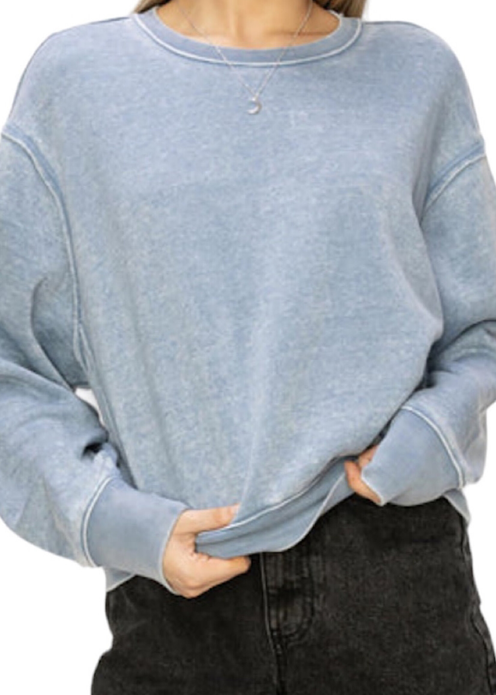 Gray Blue Mineral Wash Knit Top