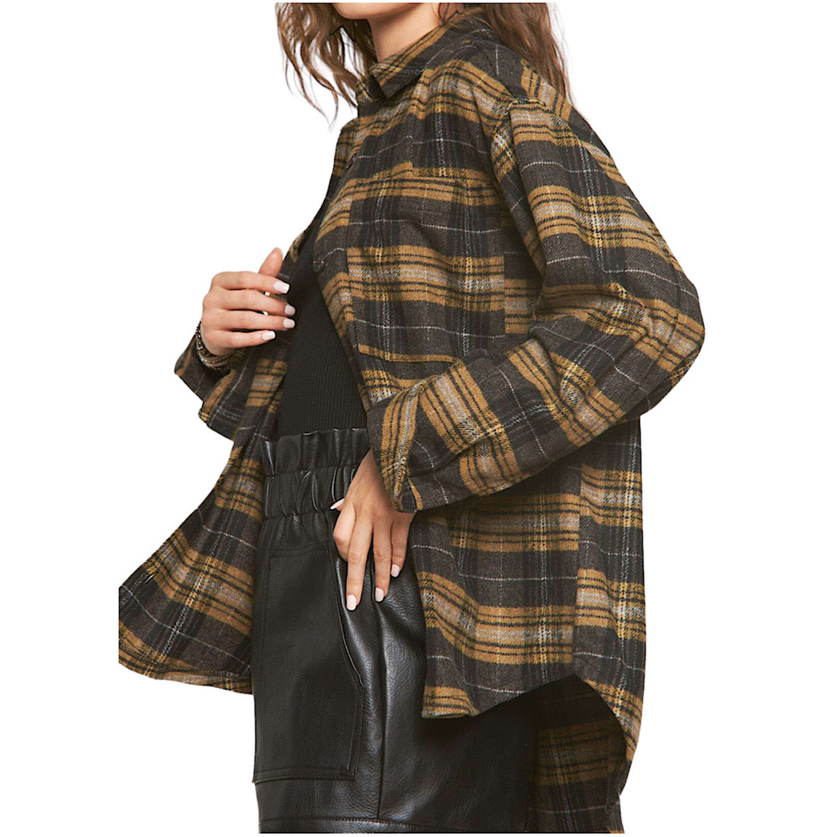 Mustard Button Down Plaid Shacket