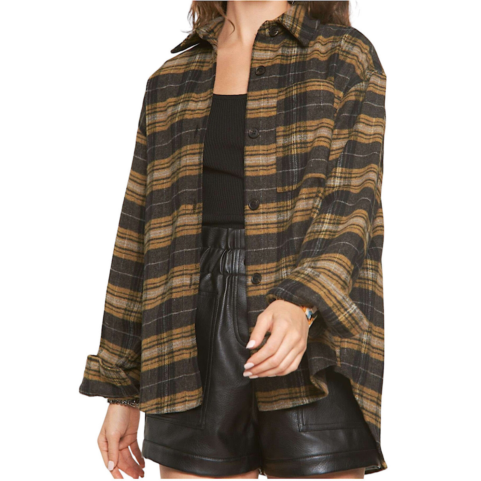 Mustard Button Down Plaid Shacket