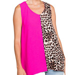Leopard Print Color Block V Neck Top