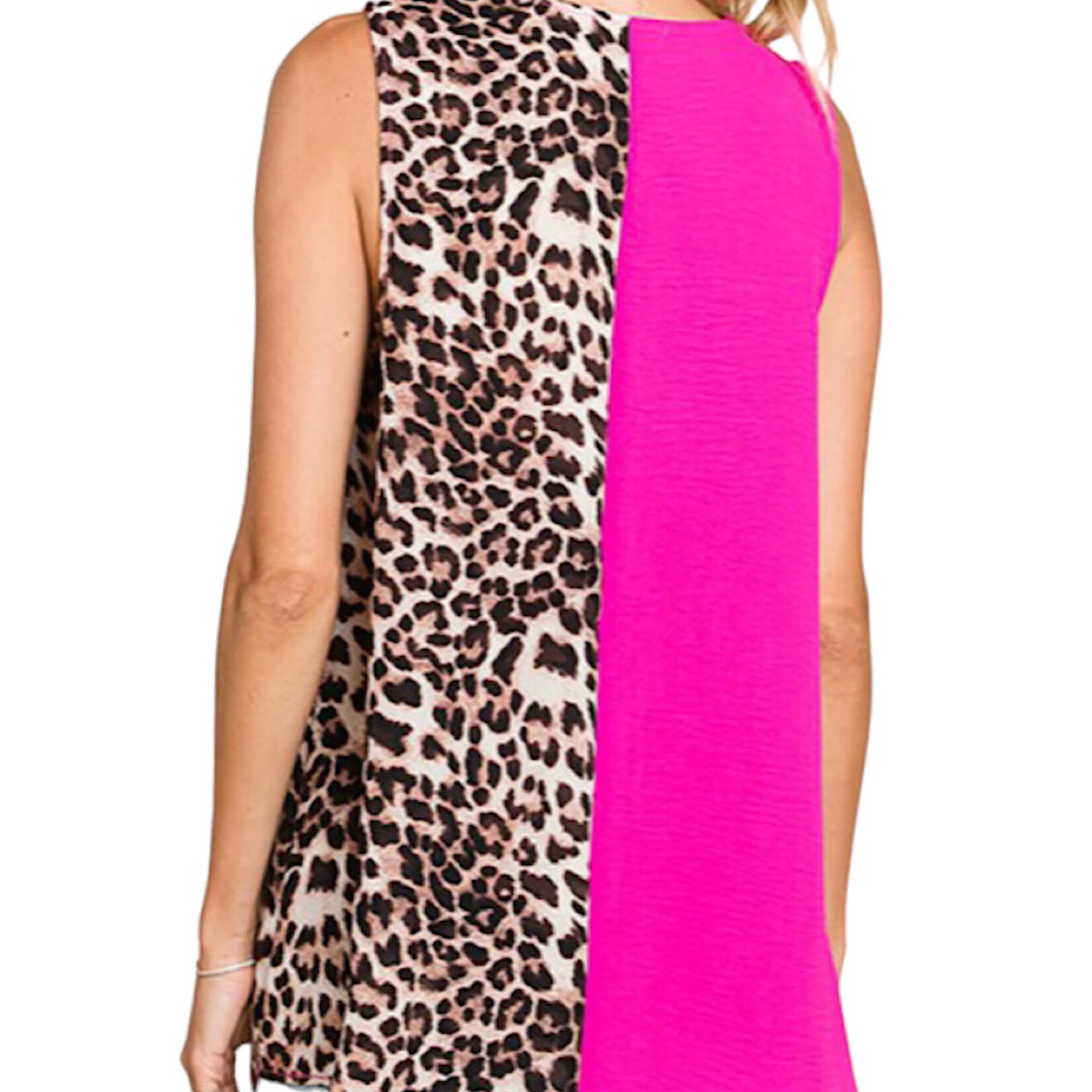 Leopard Print Color Block V Neck Top