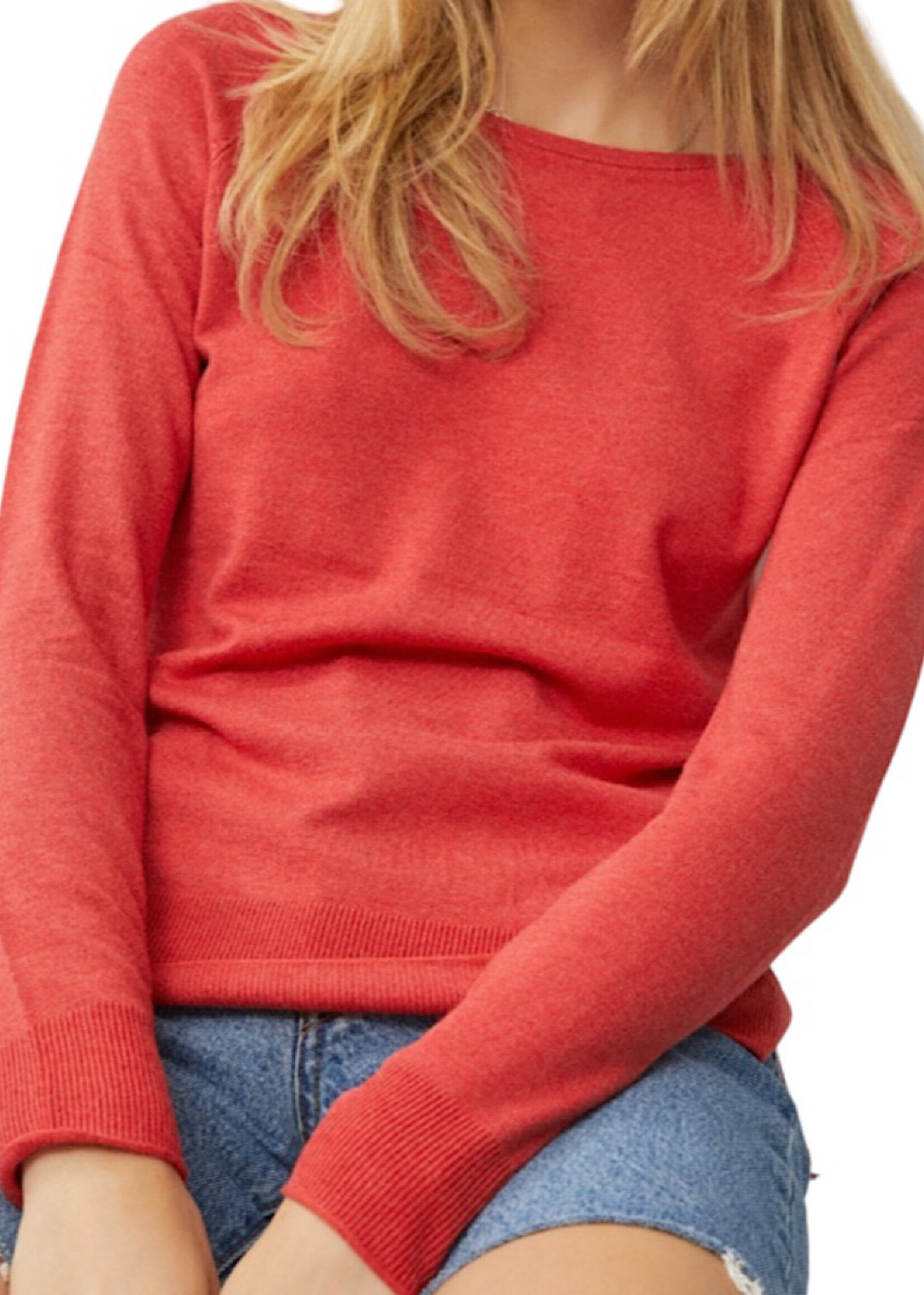 Red Round-Neck Raglan Sweater