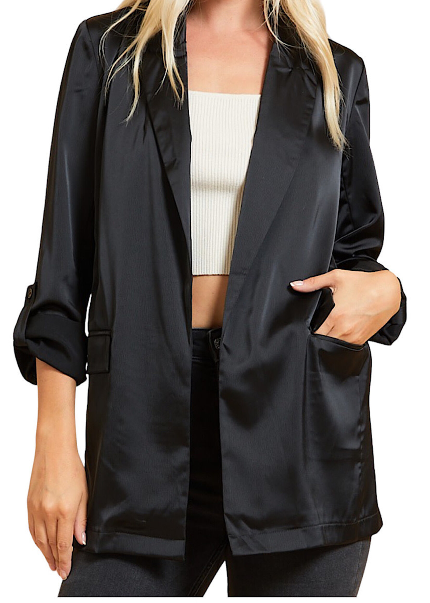 Black Blazer With Rolled Up Sleeve