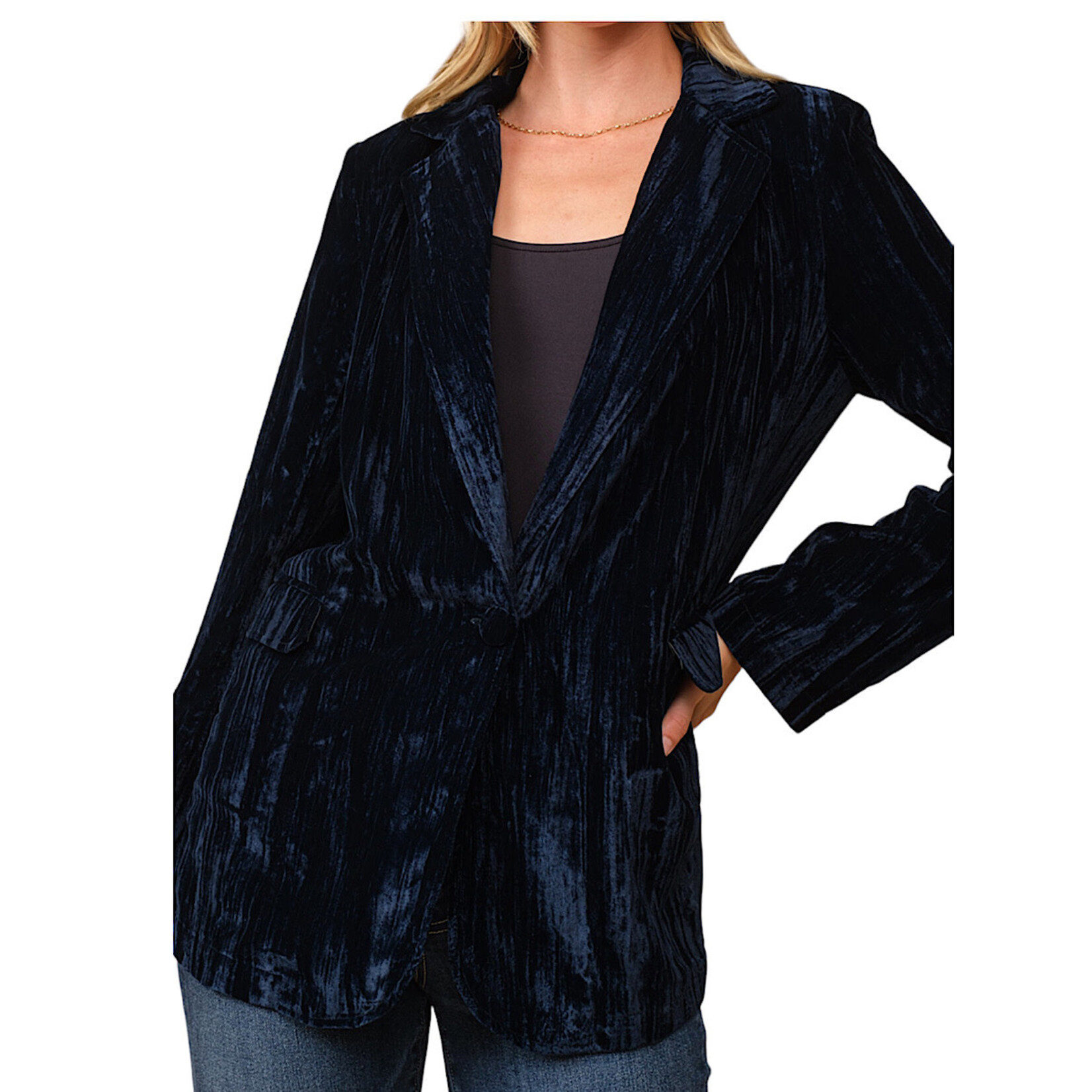 Indigo Crinkle Velvet Blazer