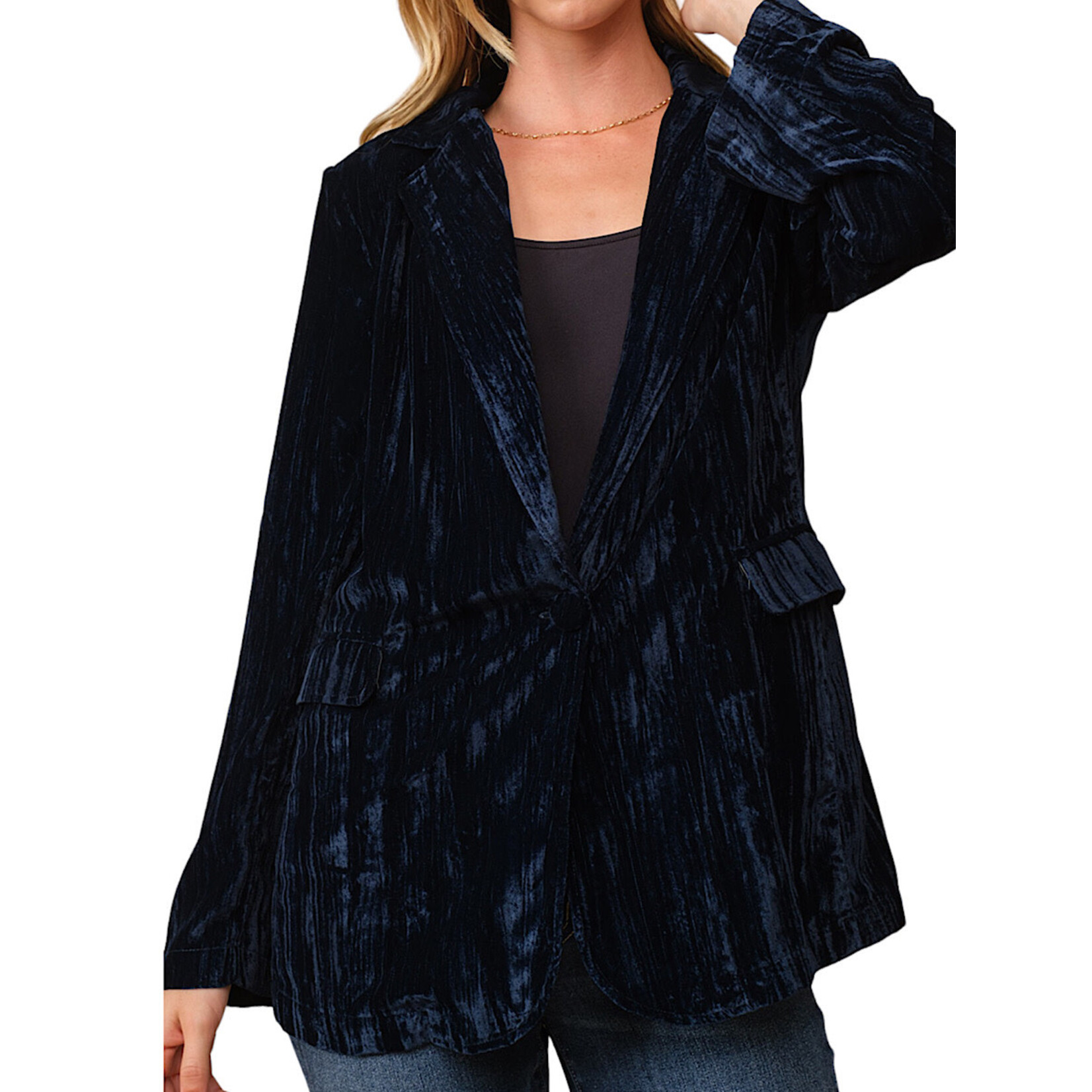 Indigo Crinkle Velvet Blazer