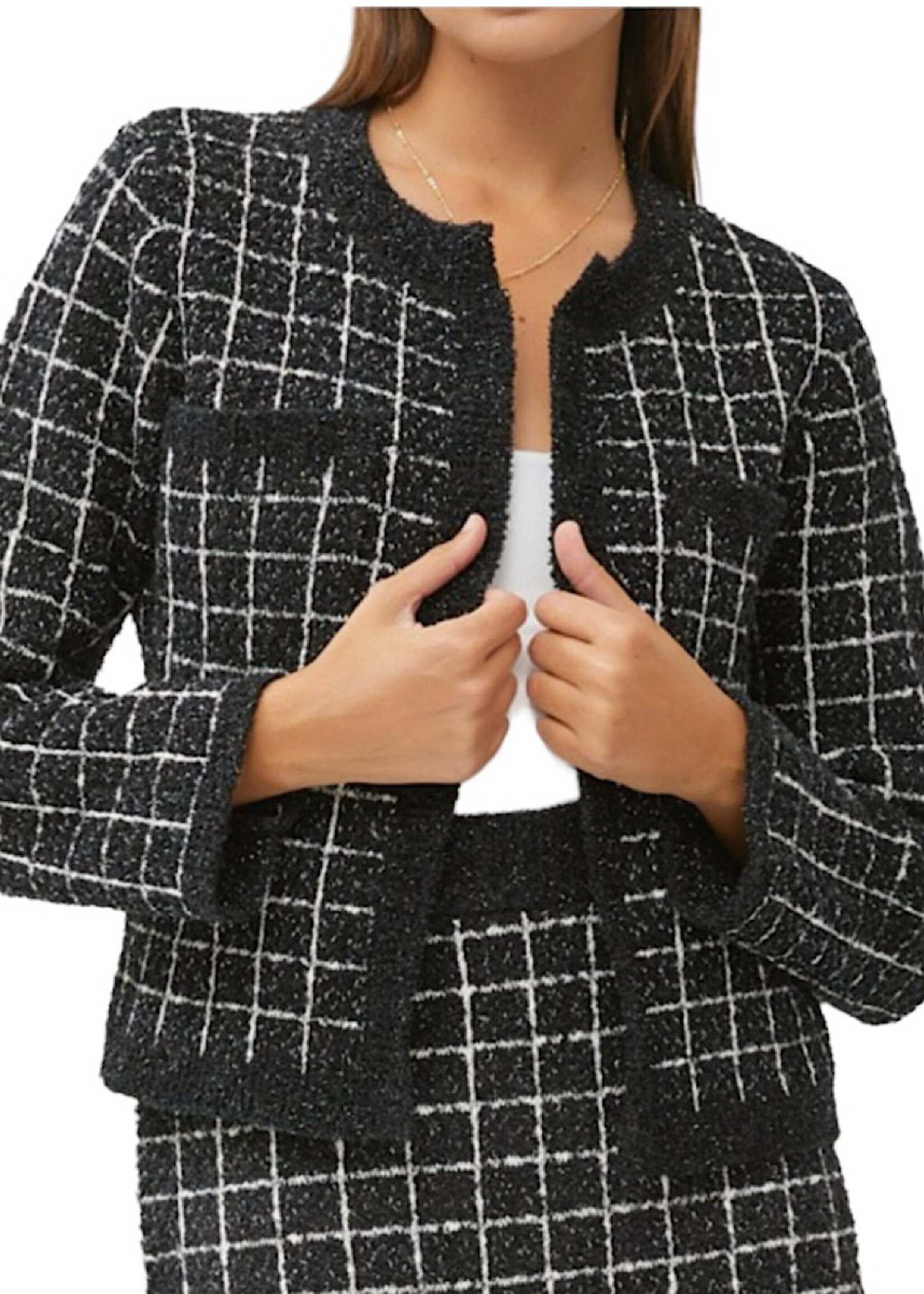 Black and White Cropped Sweater Jacket