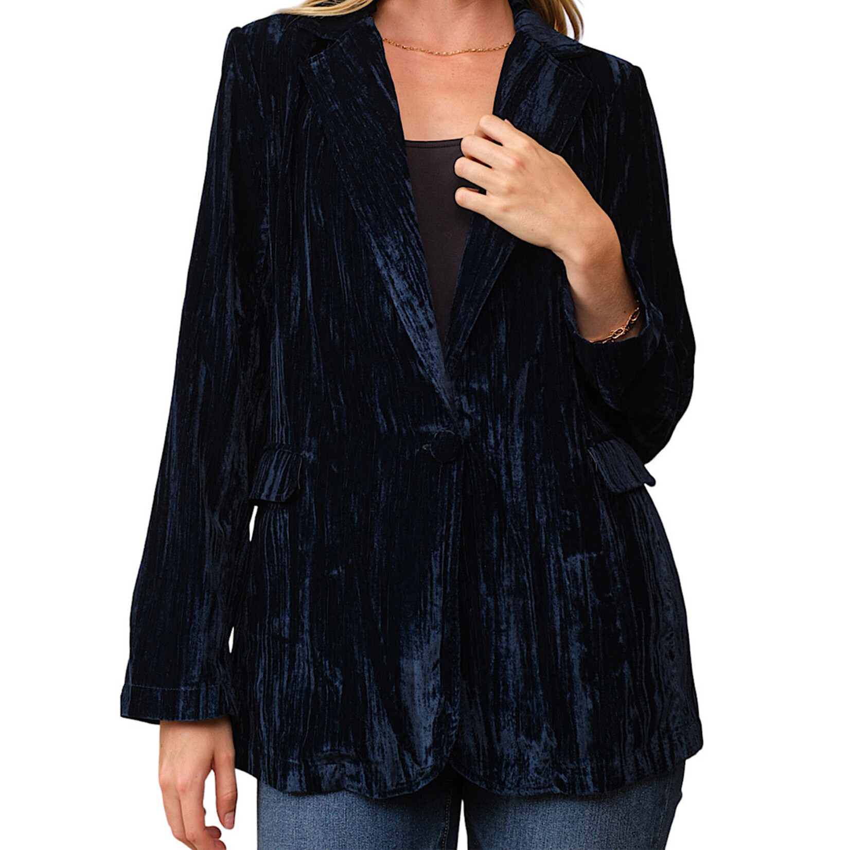 Indigo Crinkle Velvet Blazer