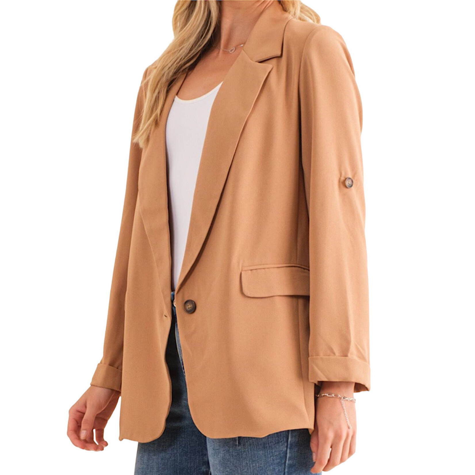 Tan Blazer with Fold Up Sleeve Detail