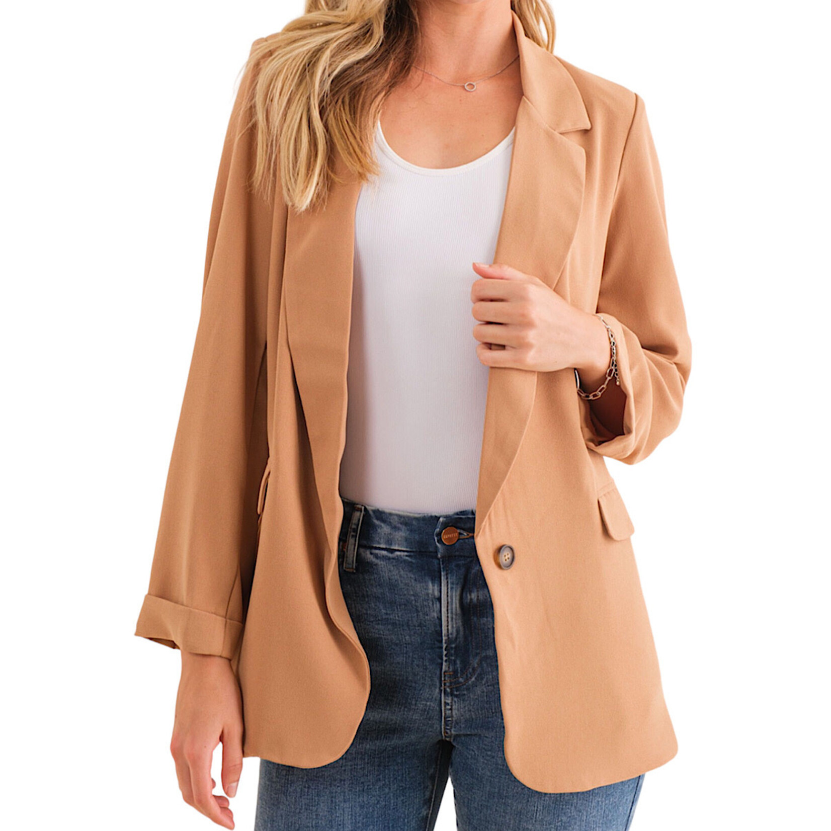Tan Blazer with Fold Up Sleeve Detail