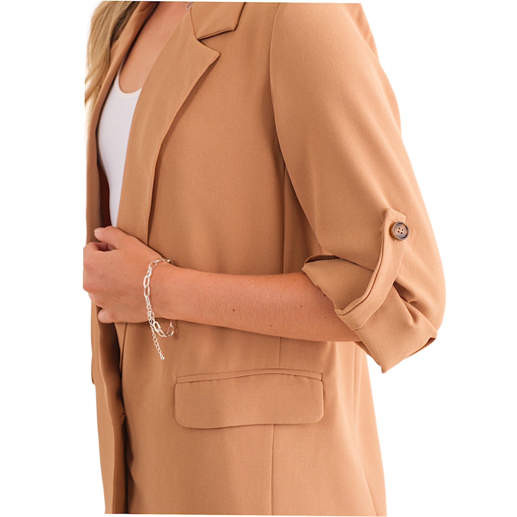 Tan Blazer with Fold Up Sleeve Detail