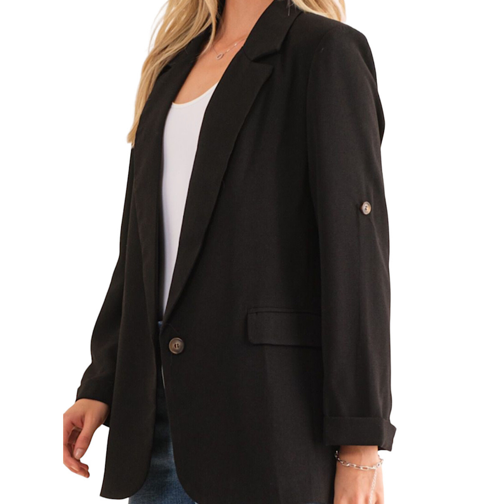 Black Blazer with Fold Up Sleeve Detail