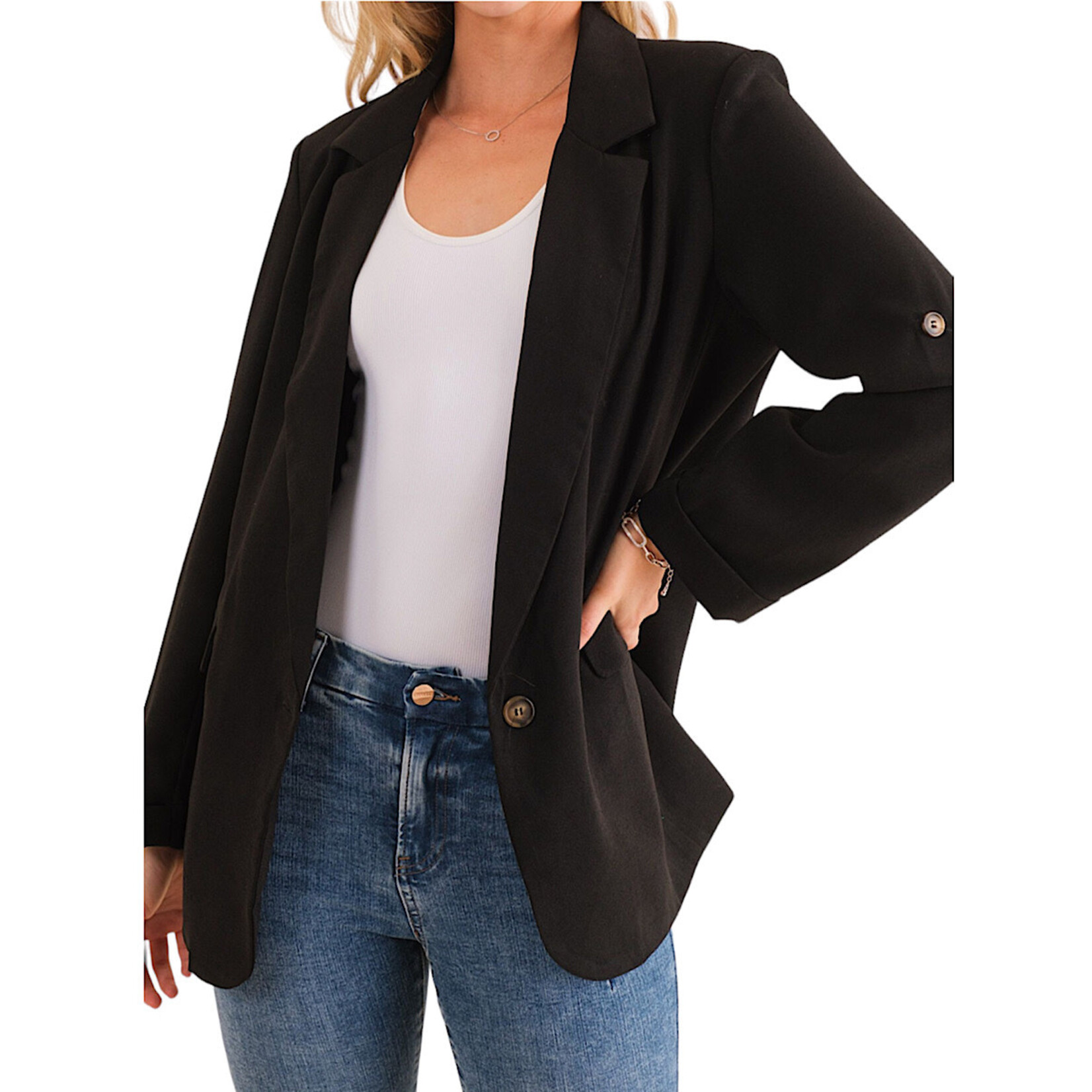 Black Blazer with Fold Up Sleeve Detail