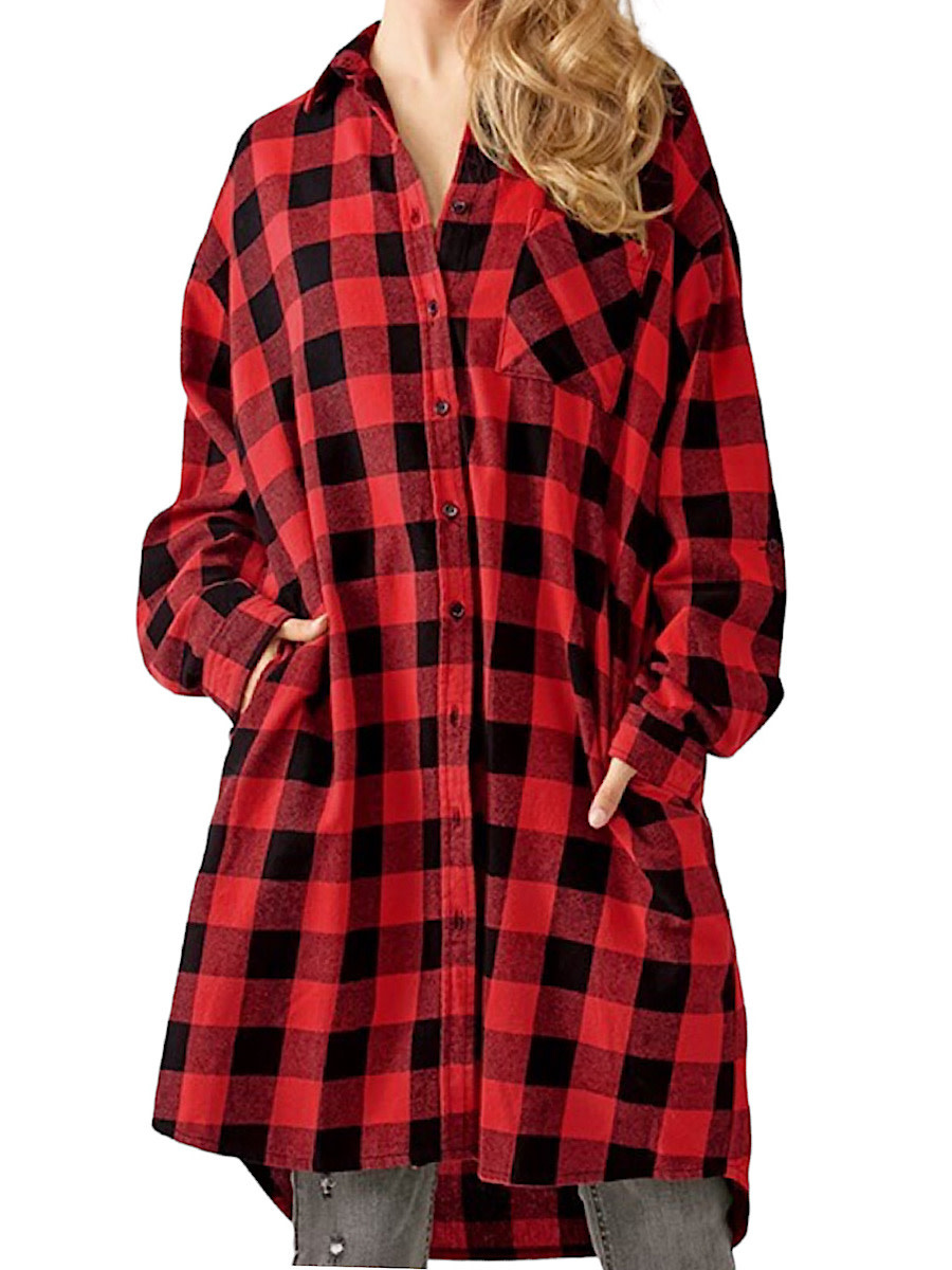 RISEN Red Buffalo Plaid Long Shirt Jacket RDJ2105 - Main Street