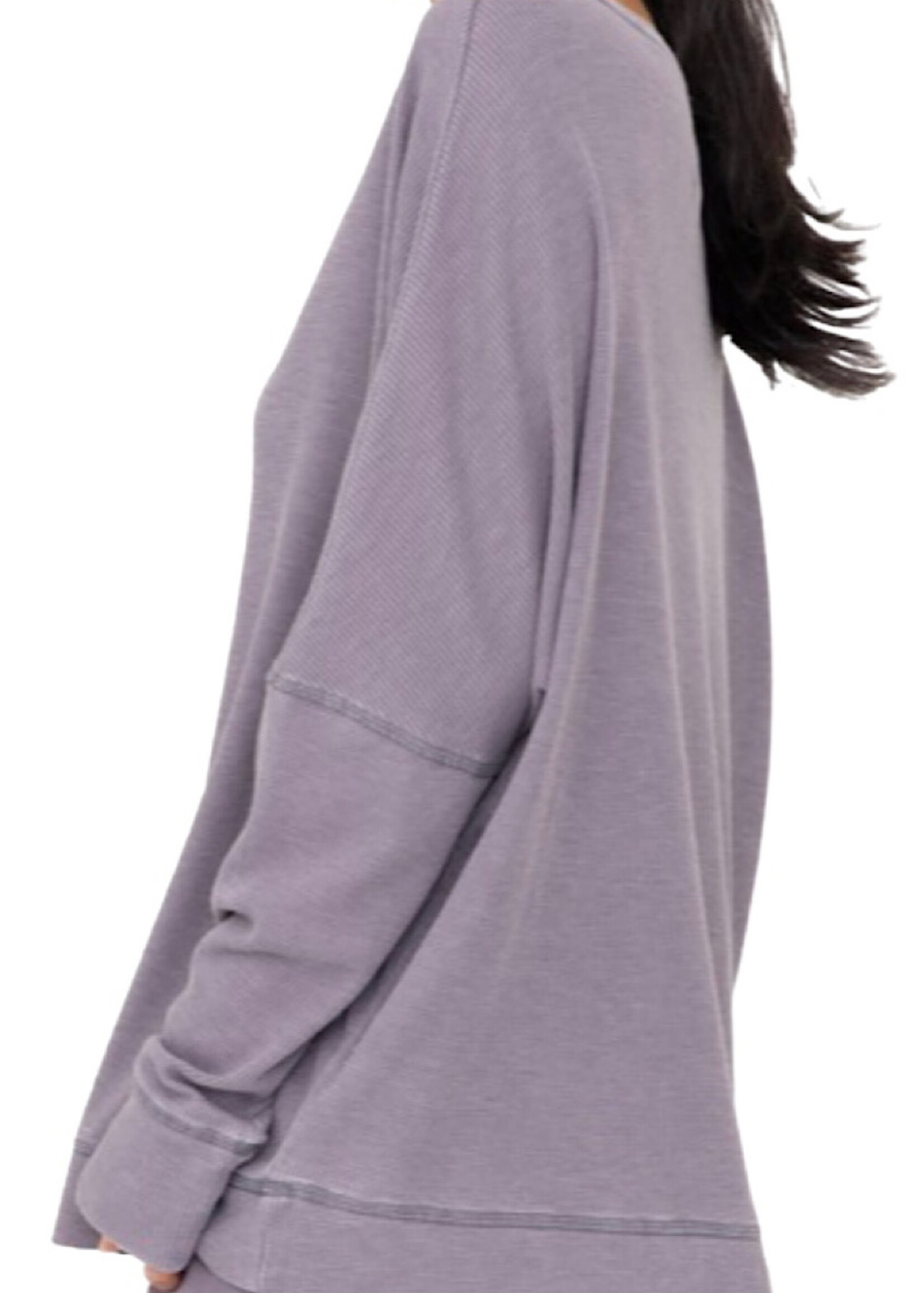 Grey Waffle Ribbed Round Neck Pullover