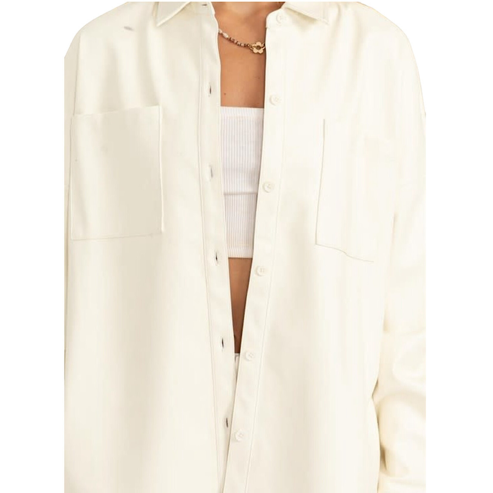 Cream Leather Oversize Shacket