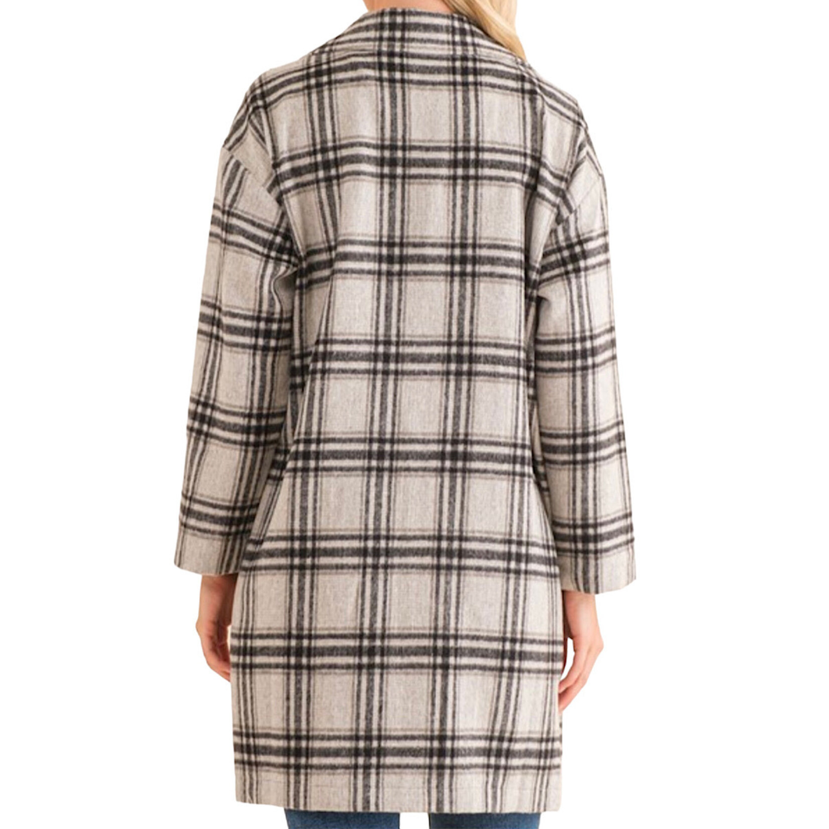 Black Plaid Button Down Coat with Slip Pockets