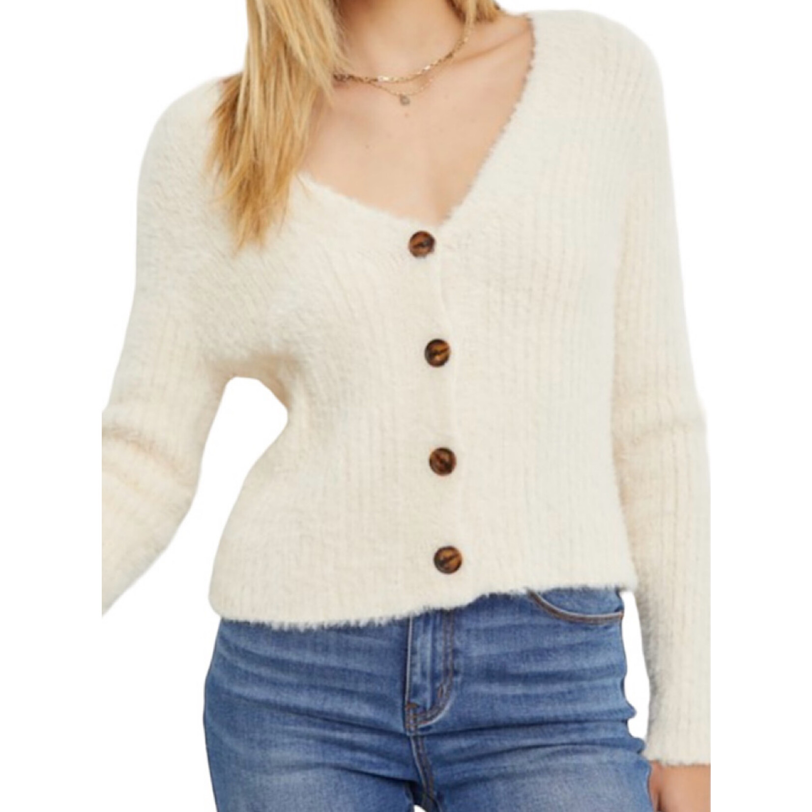 Ivory Button Up Fuzzy Cardigan