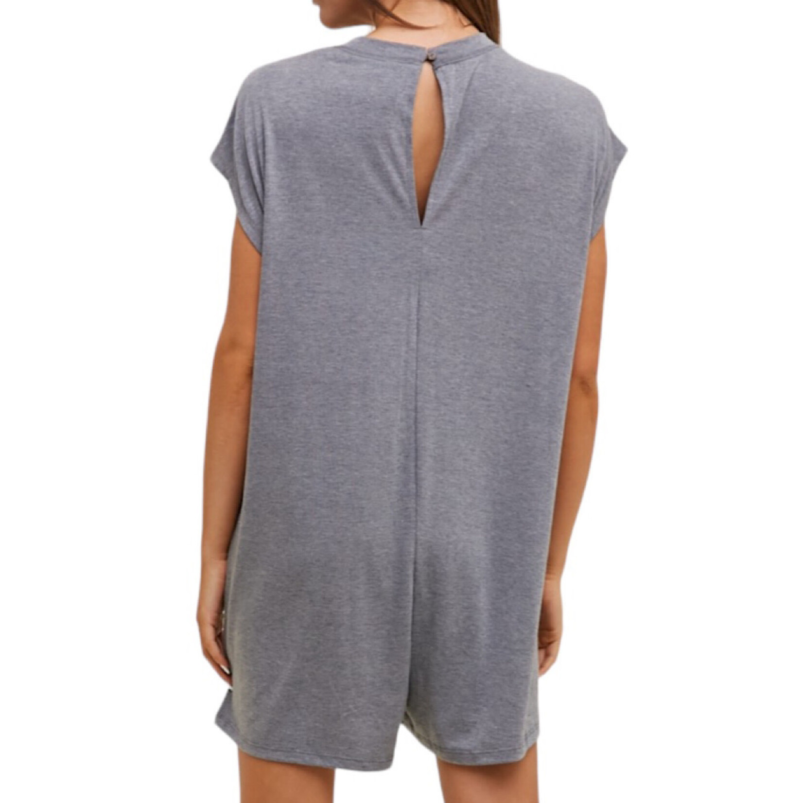 Charcoal Melange Knit Boxy Romper with Pockets