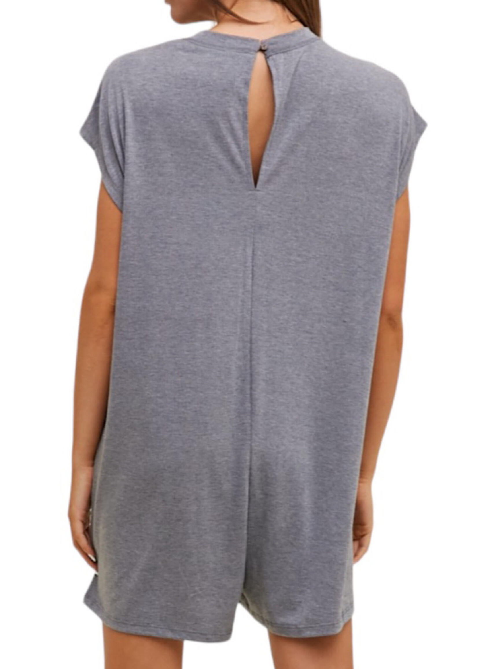 Charcoal Melange Knit Boxy Romper with Pockets