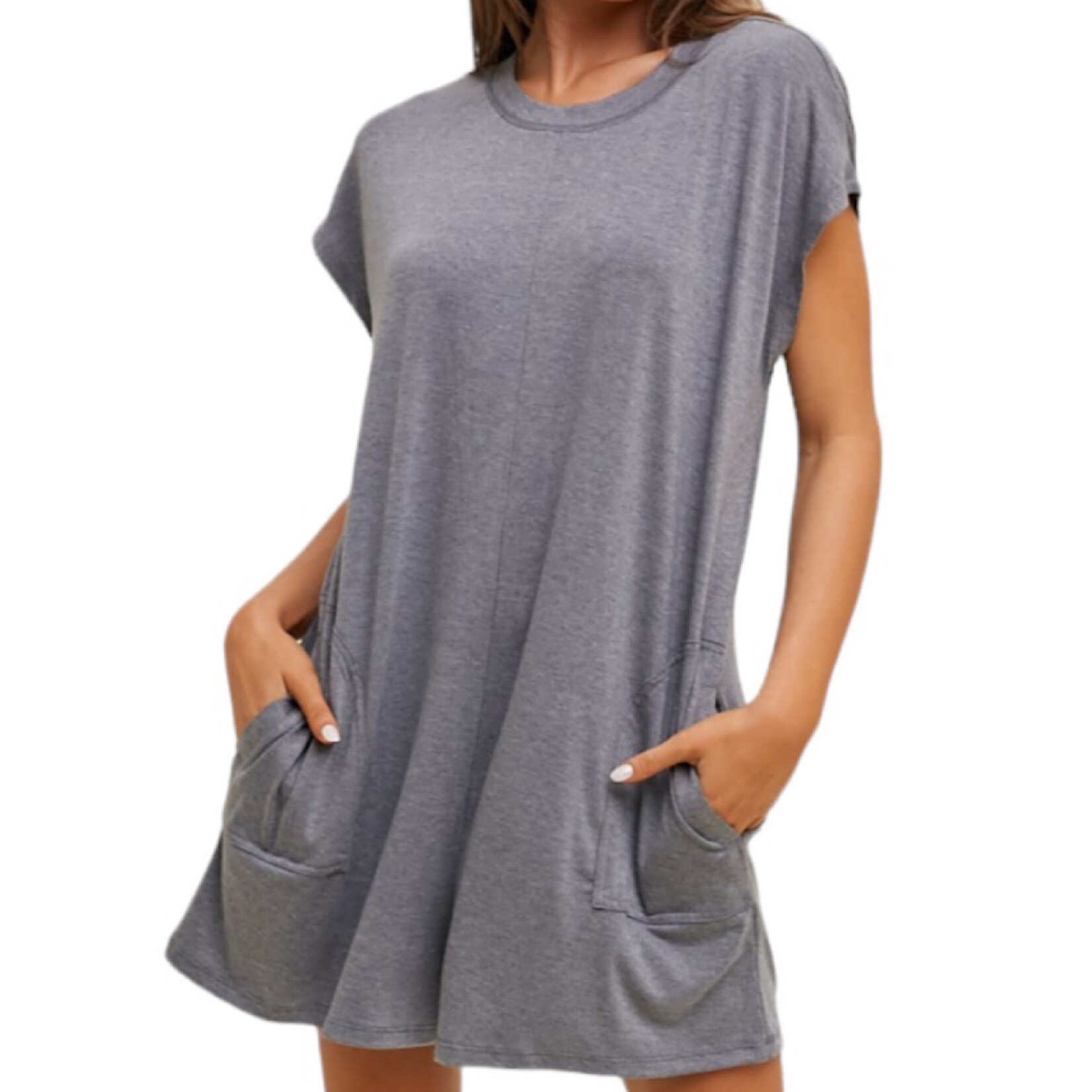 Charcoal Melange Knit Boxy Romper with Pockets