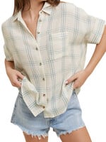 D. Sage Combo Plaid Short Sleeve Button Up Shirt with Cuff Detail