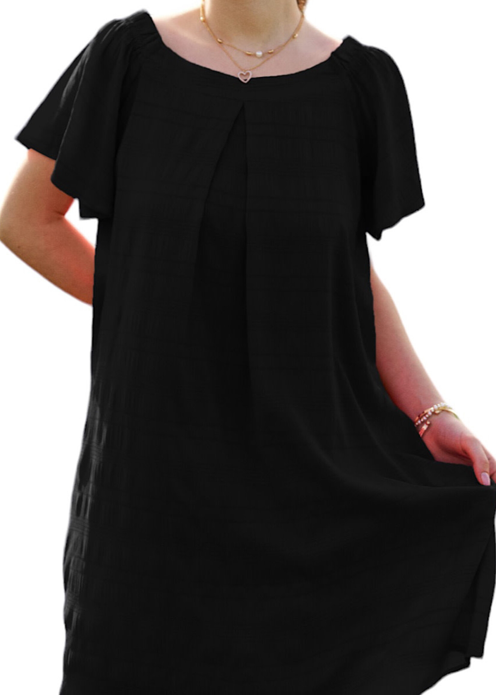 Black Textured Ruffle Off Shoulder Shift Dress