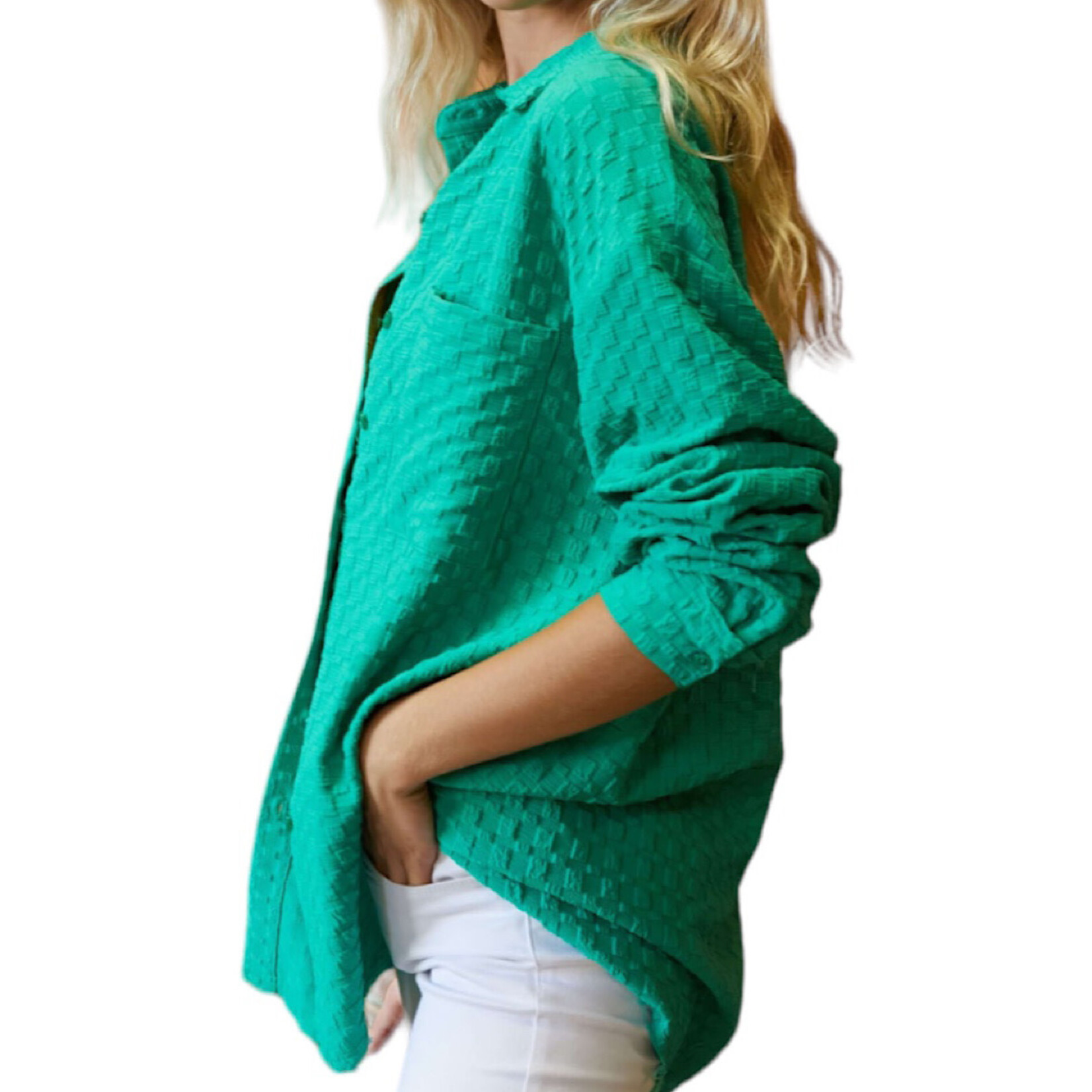 Plus Green Textured Button Down Shirt