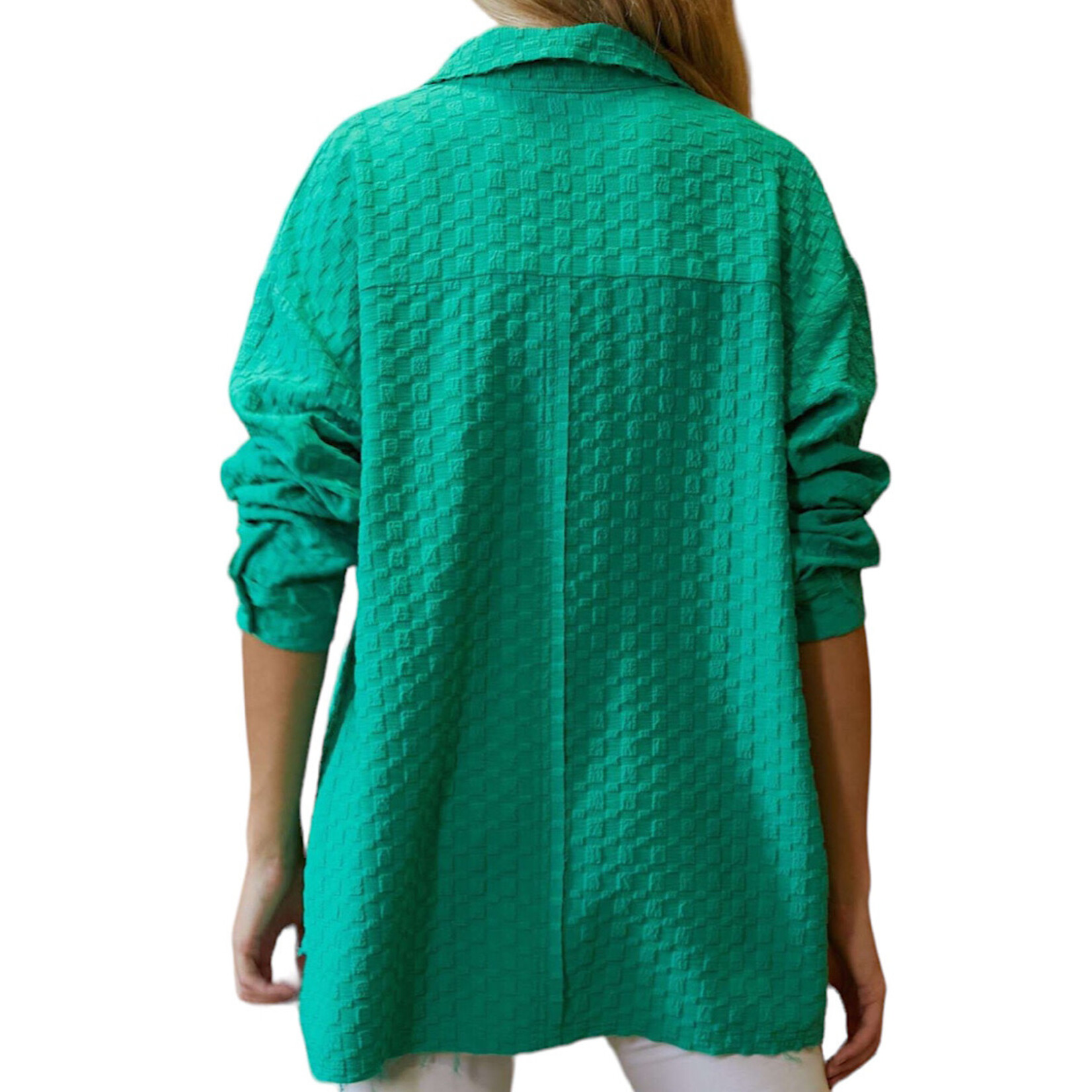 Plus Green Textured Button Down Shirt