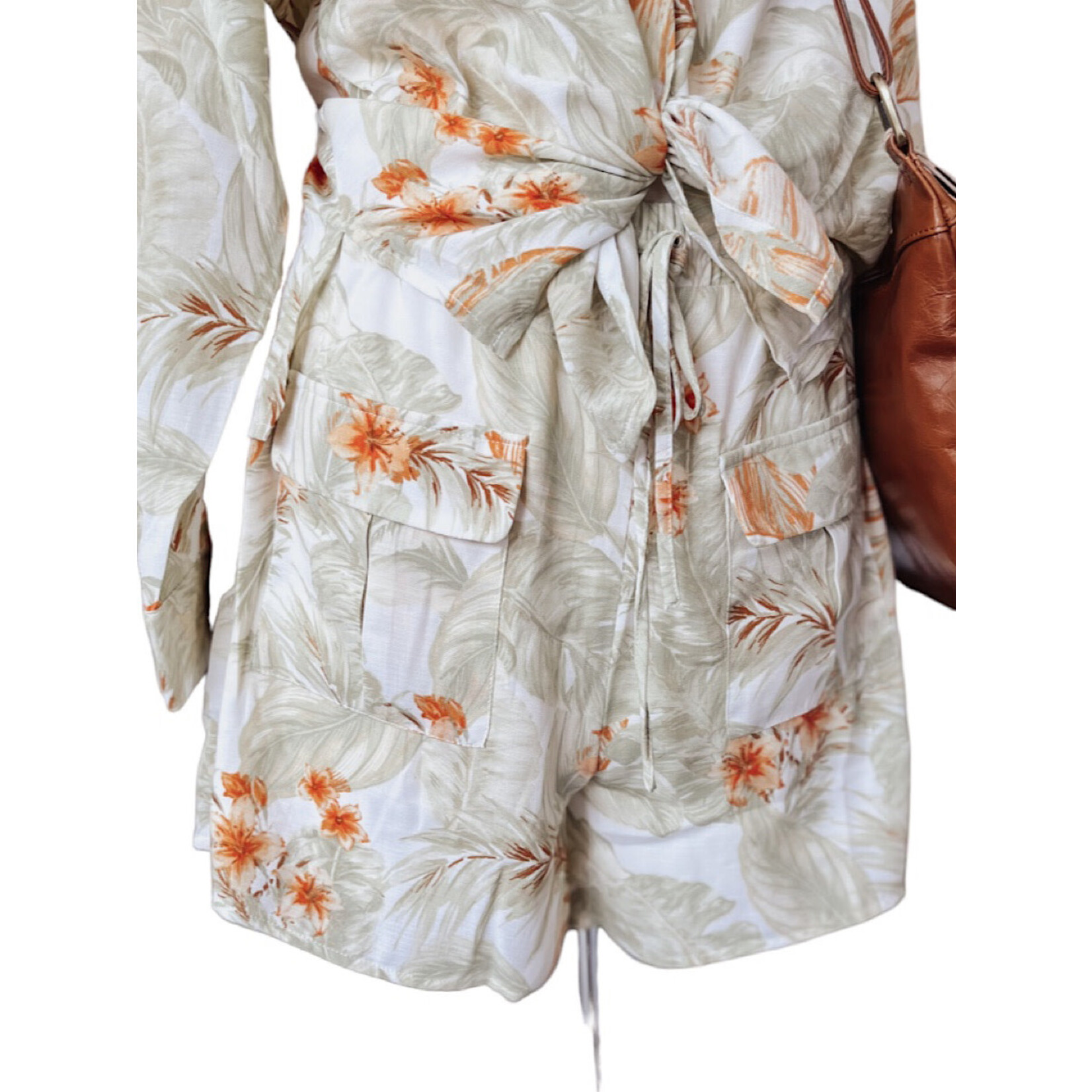 Ivory Leaf Print Shorts