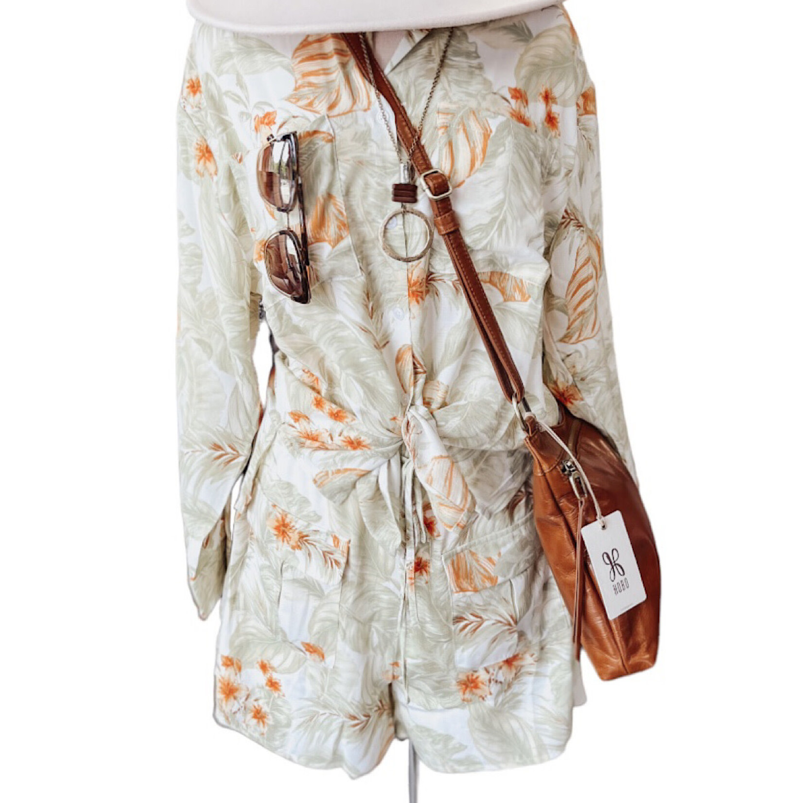 Ivory Leaf Print Shorts