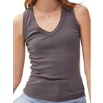 Charcoal Dyed Cotton V-Neck Ribbed Tank