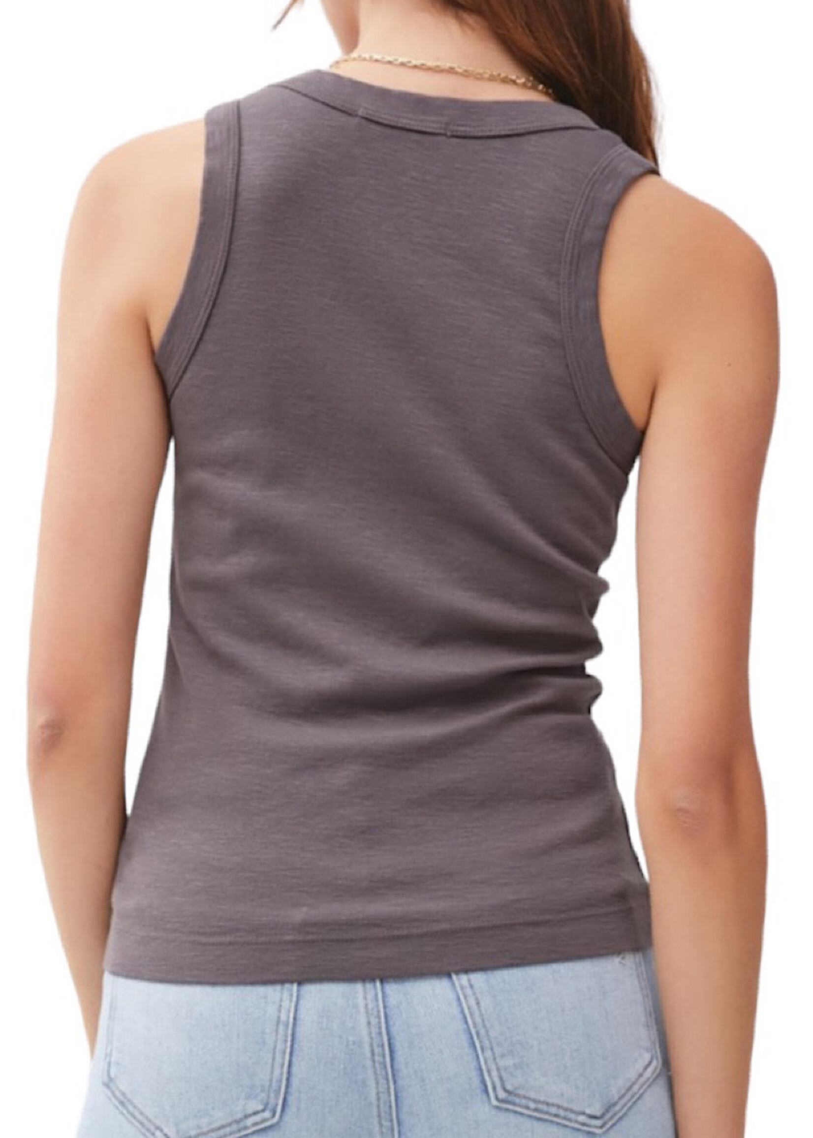 Charcoal Dyed Cotton V-Neck Ribbed Tank