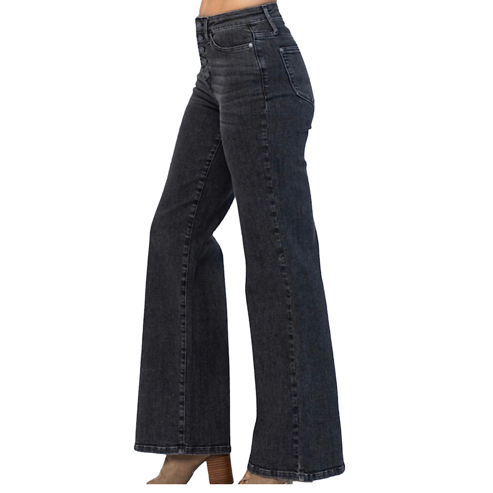 Judy Blue Judy Blue JB88355 Hi Waist Black Button Fly Trouser Wide Leg