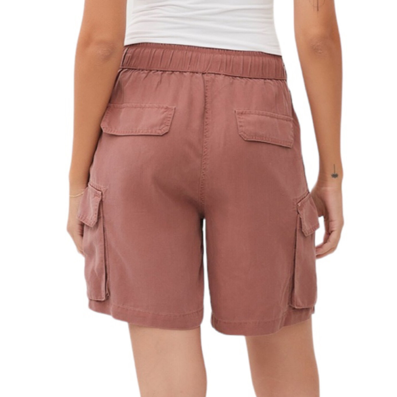 Tencel Shorts with Elastic Drawstring Waistline and Cargo Pockets