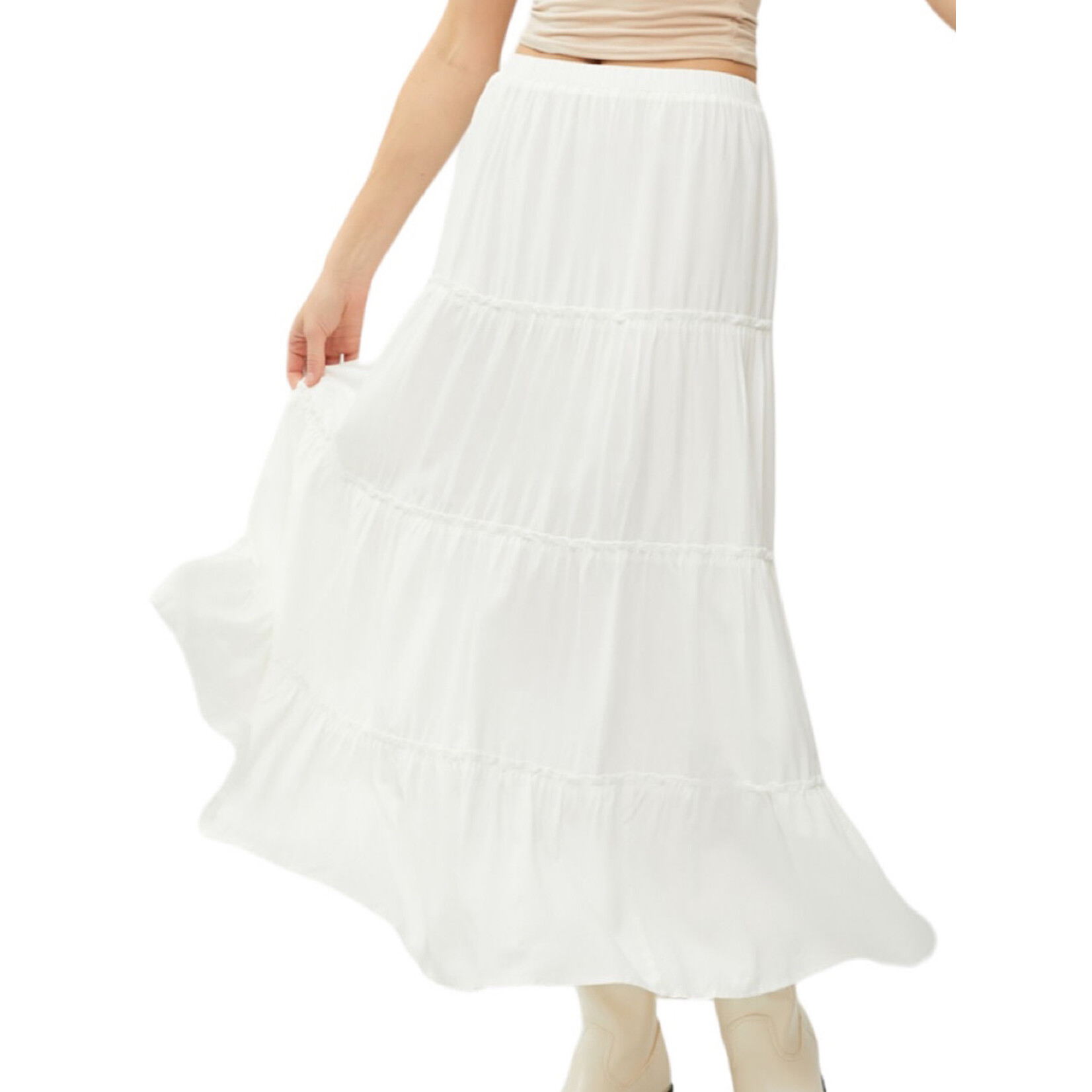 White 4-Tiered Maxi Skirt