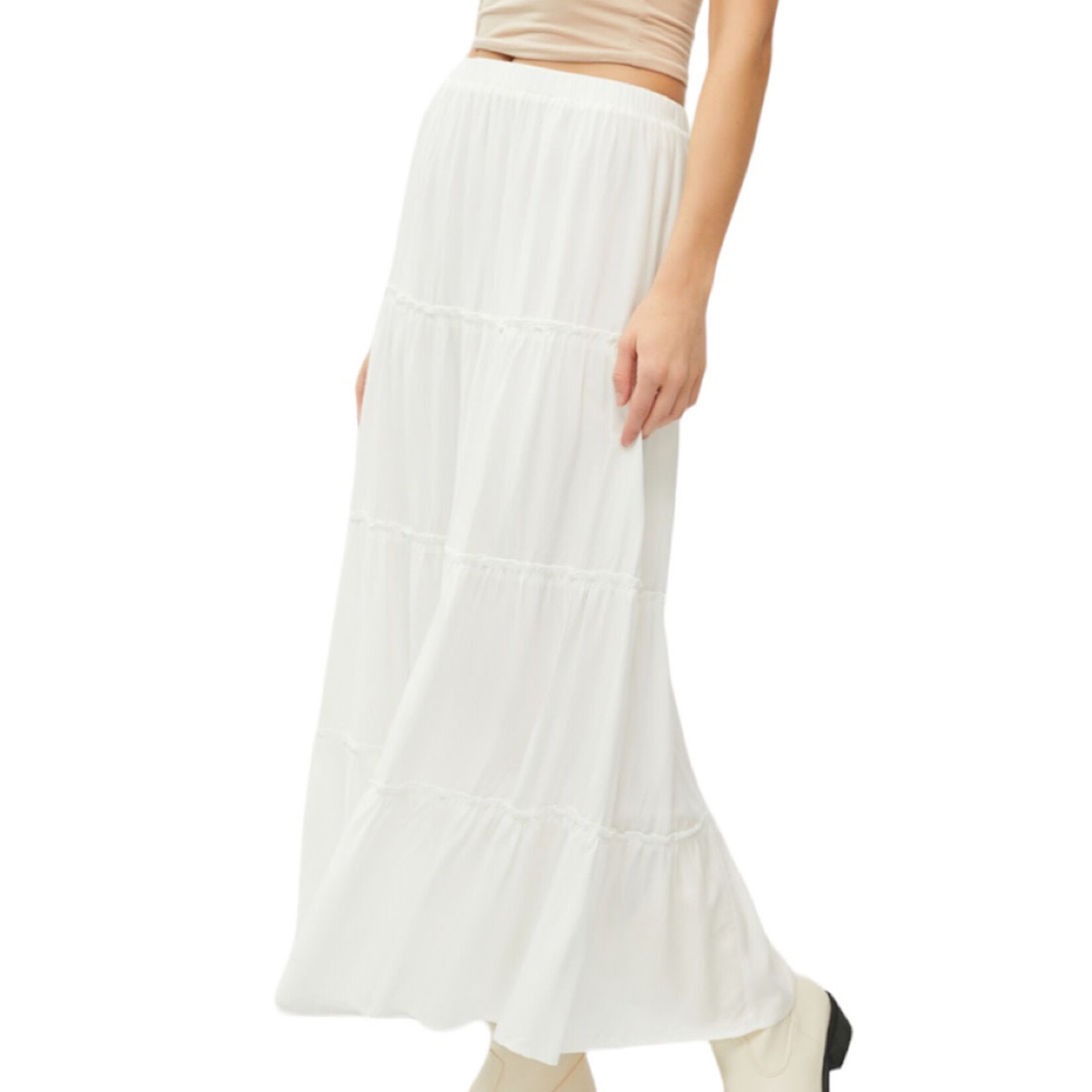 White 4-Tiered Maxi Skirt