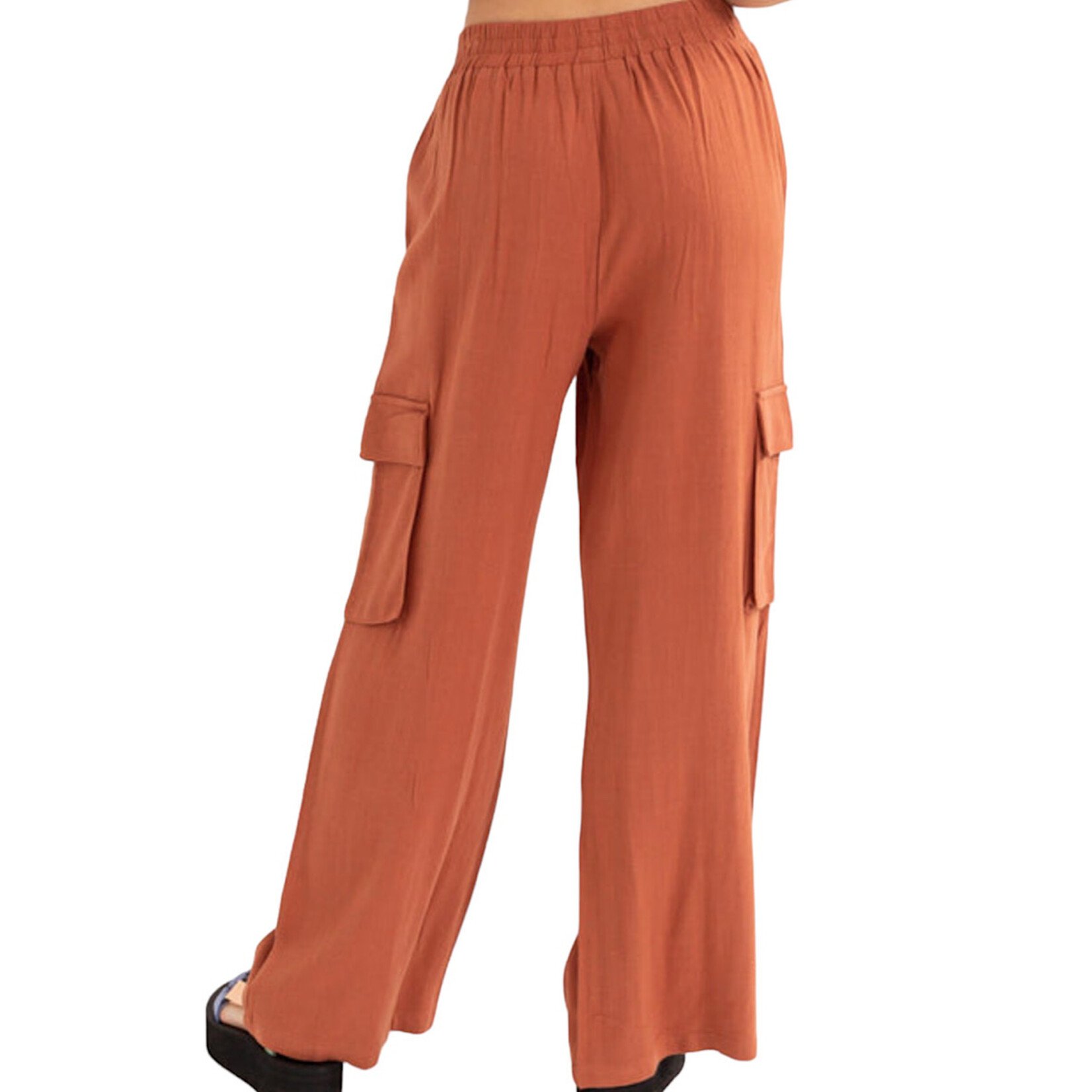 Baked Clay Wide Leg Linen Cargo Pants