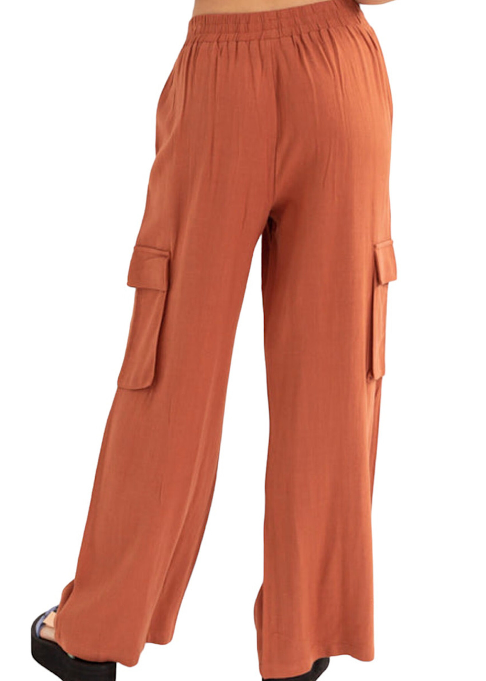 Baked Clay Wide Leg Linen Cargo Pants