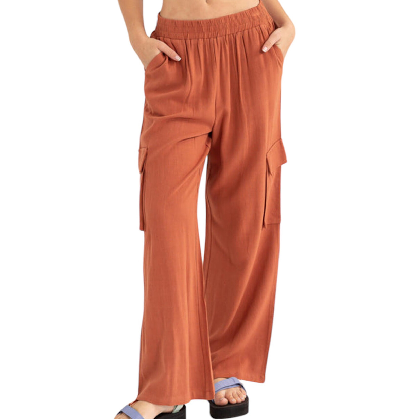 Baked Clay Wide Leg Linen Cargo Pants