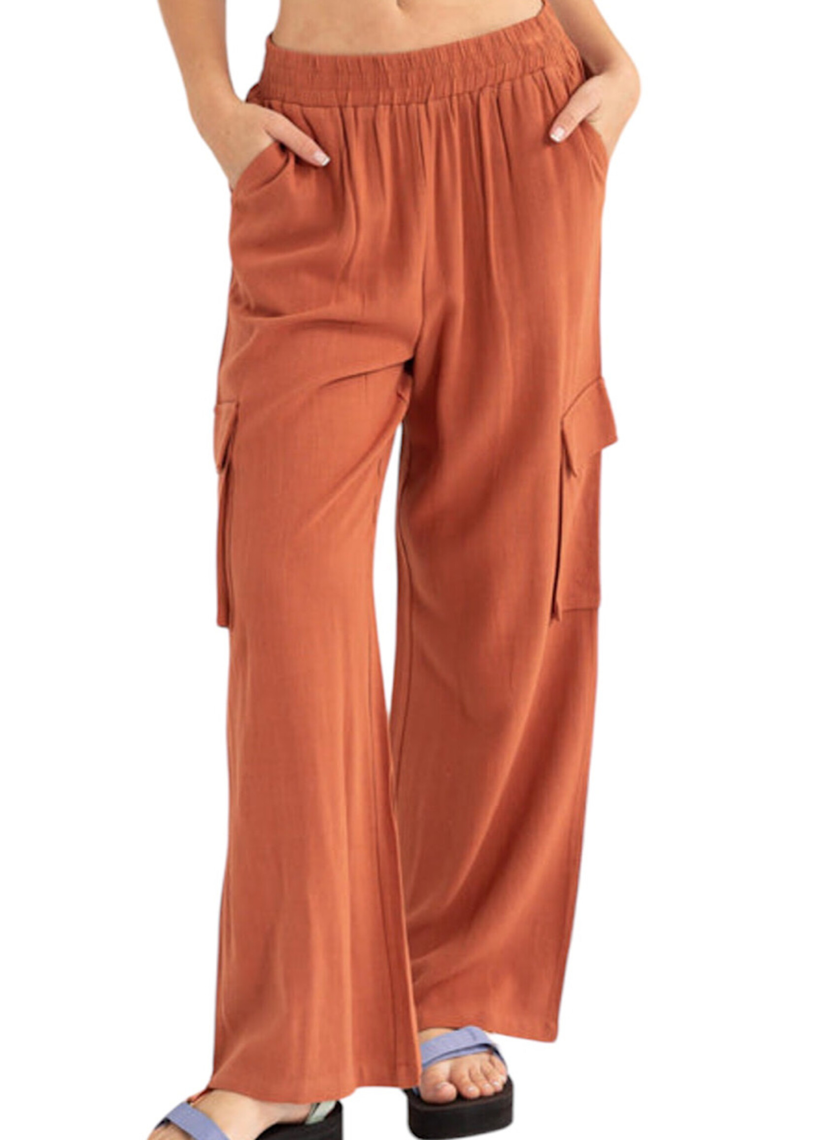 Baked Clay Wide Leg Linen Cargo Pants