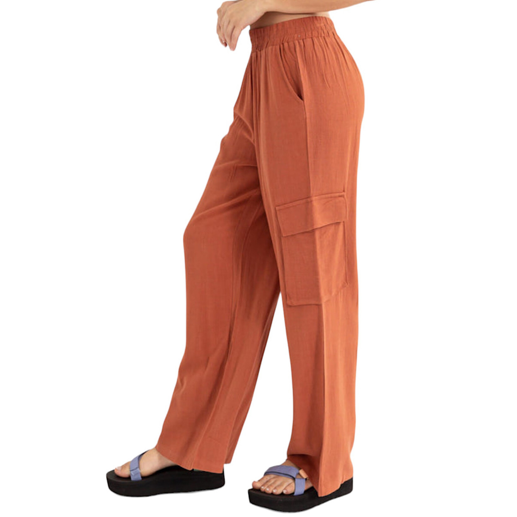 Baked Clay Wide Leg Linen Cargo Pants